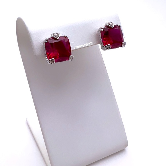 RARE Judith Ripka JR TWO Red Corundum & Diamond Fontaine Earrings - Picture 9 of 11